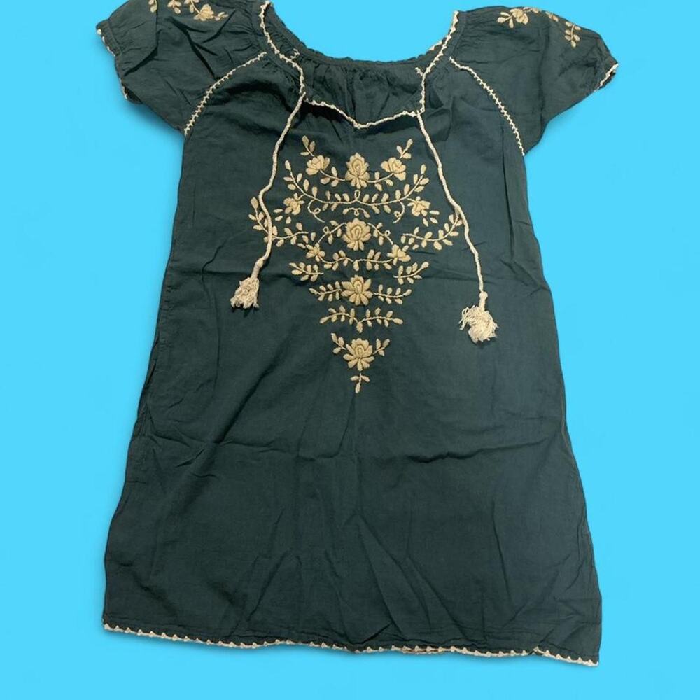 Teal embroidered peasant dress